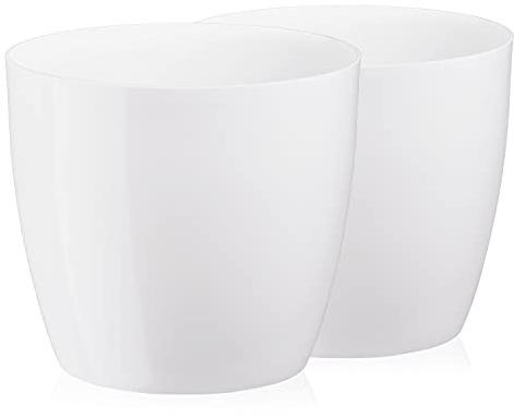Tymar Blumentopf, 2er-Pack, Runde Form, Übertopf (Weiß, ø 14 cm)