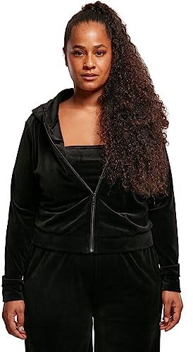 Urban Classics Ladies Short Velvet Zip Hoody Sweatshirt Capuche, Noir, S Femme