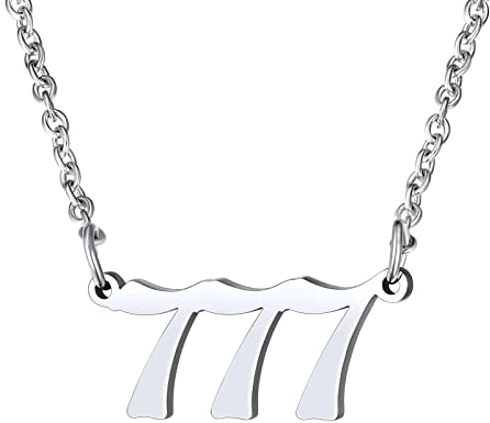 FindChic Silber Engel Nummer Anhänger Halskette 777 Damen Mädchen Engelszahl Halskette Freundschaftskette Nummerkette für Valentinstag Geburtstag