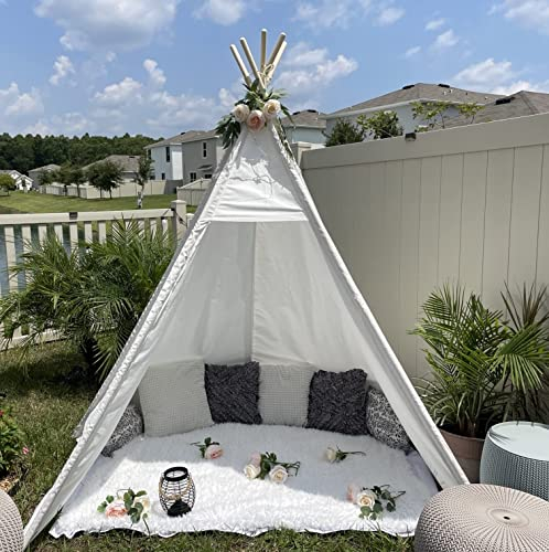 Betterhood 2,1 m großes Tipi für Erwachsene, Kinder Indoor & Outdoor Spielzelt mit Tragetasche, 5 Seiten Leinwand für Party, Hochzeit, Foto Requisite, Weiß