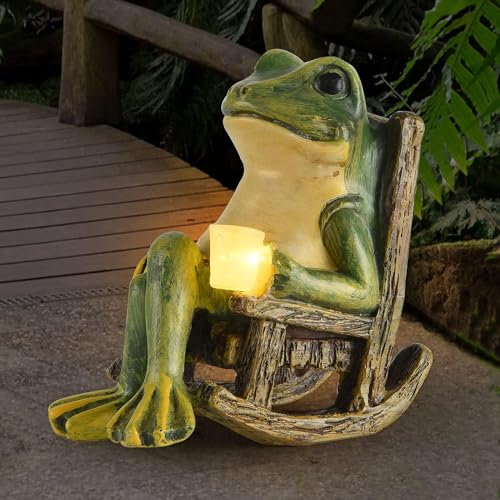 FOXMIS Statue de Jardin Miniature en Forme de Grenouille - Décorations d'halloween - Accessoires de Jardin féérique - Décoration Solaire pour extérieur et intérieur - Cadeau de Pendaison de