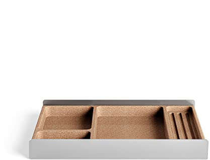 Raico Desk Tray Organiser with Compartments Cork & Aluminium Catchall Valet Pen Tray Grovemade Alternative Drawer for Desktop Storage Stationery Organizer (Aluminium + Natural Cork)