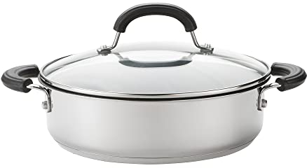 Circulon Total Non Stick Saute Pan with Lid 30cm - Induction Suitable Stainless Steel Saute Pan with Toughened Glass Lid, Durable Oven & Dishwasher Safe Cookware, Silver