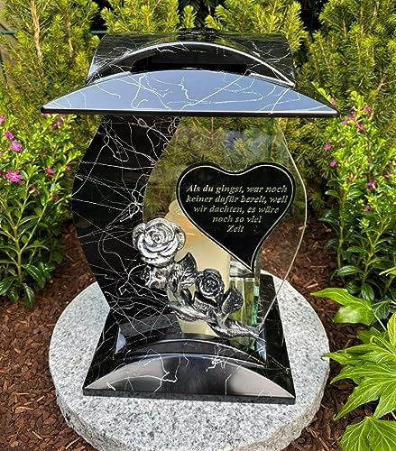 Lampe funéraire fabriquée à la main avec rose et motif « Als du gehst geht war noch keiner dafür bereit, Weil wir dachten, es wäre noch so viel Zeit » - Lanterne funéraire décorative de jardin avec