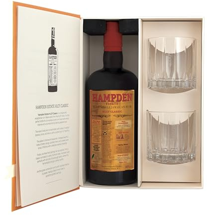 Hampden Estate HLCF Classic Pure Single Jamaican Rum, 70cl - Gift Pack With 2 Rocks Glasses