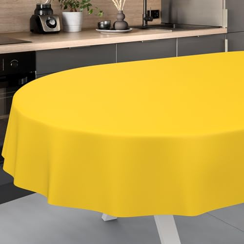 Vaxduk bordsduk tvättbar vaxduk vaxduk trädgårdsduk utomhus inomhus oval 240 x 140 cm skärkant gul