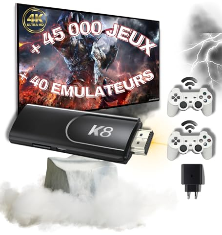 Console RetroGaming | Console Portable Retrogaming | 40 Emulateurs Intégrés | Console de Jeux Portable (45000 Jeu Video) | HDMI 4K | Console Retro | 2 Manettes sans Fil Blanche | Mini Console de Jeux