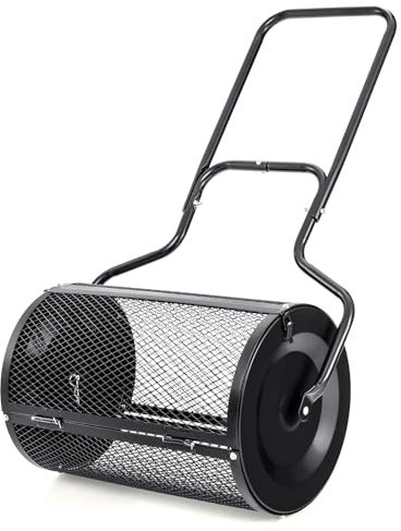 GOPLUS - Esparcidor de compost de 68 cm para céspedes y jardín, capacidad 75 L, esparcidor de malla metálica con doble pestillos laterales, esparcidor de estiércol, tierra y mantillo rodante (negro)