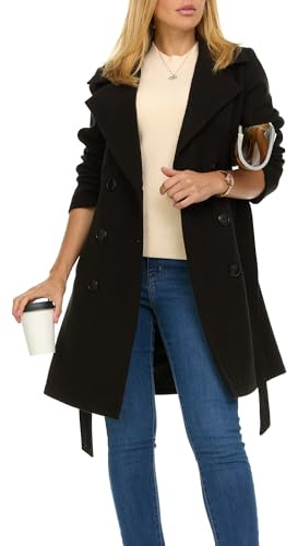 Steve Madden Trench Coat for Women – Double-Breasted Long Winter Faux Wool Coat