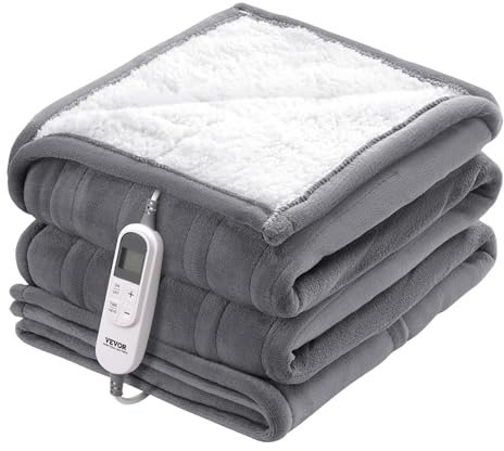 VEVOR Heizdecke, 130 x 160 cm, elektrische Wärmedecke aus weicher Flanell-Lammwolle, Wärmebett mit 9 Zeiteinstellungen & 6 Heizeinstellungen, warme Decke als Geschenk für Geburtstage, grau