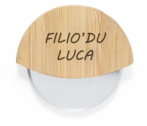 Planetacase - Cortapizzas Personalizado con Texto o Nombre | Mango de Bambú | Cuchilla de Acero Inoxidable | Tamaño Compacto | Caja Eco | Ideal para Pizza, Madera