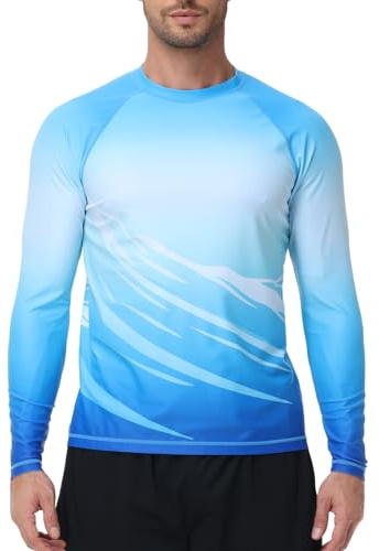 VAYAGER Herren Schwimmshirts UPF 50+ Rashguard Langarm Schnelltrocknendes T-Shirt Locker sitzendes Wasser Angeln UV-Schutzshirts(Blue Gradient XXL)