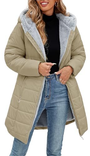 VXVGER Women's Winter Fleece Warm Coat Windproof Slim Fit Long Down Jacket Hooded Thicken Outerwear with Pockets