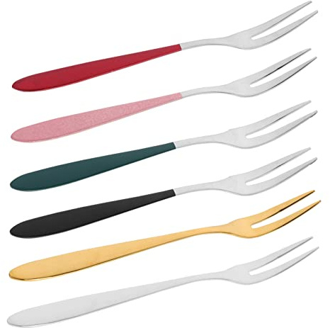 LAPYAPPE Fourchettes à Fruits En Acier Inoxydable 304 6 Pièces Couleurs Assorties Fourchettes à Dessert Résistantes à La Corrosion Pour Apéritifs Et Repas Quotidiens