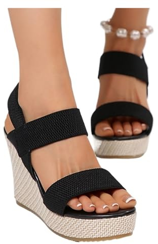 ZGXNYI Sandales compensées épaisses d'été for Femmes, à Enfiler, Talons Hauts de 10 cm, Grande Taille 36-43, Plateforme épaisse(Black,37)