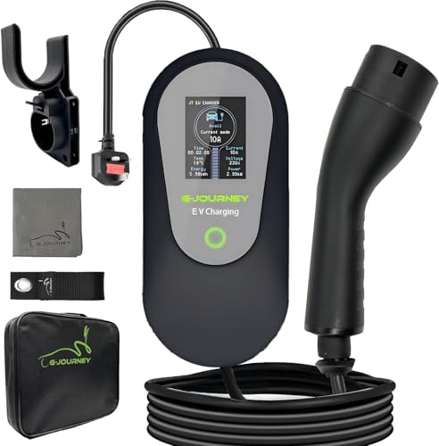G-Journey EV Charger Cable Type 2 To 3 Pin Plug 5M/15.4Ft, 6-8-10A Adjustable,2.3KW,1-12H Timer, EV Charger 3 Pin Type 2 Charging Cable Electric Car Charger 10A IP65 For EVS And PHEVs