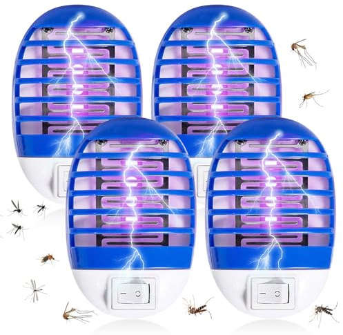 HIULLEN Elektrisk insektsbekämpare, 4 stycken mygglampor, UV-insektsfälla, flugfälla, elektrisk insekter, myggfälla, eluttag, myggdödande lampa för flugor, myggor, malar