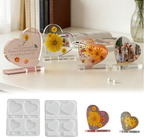 Vordpe Marco de fotos de silicona de resina en forma de corazón, molde de silicona para moldes de resina epoxi, marcos de fotos, moldes de fundición, para manualidades, San Valentín, boda, decoración