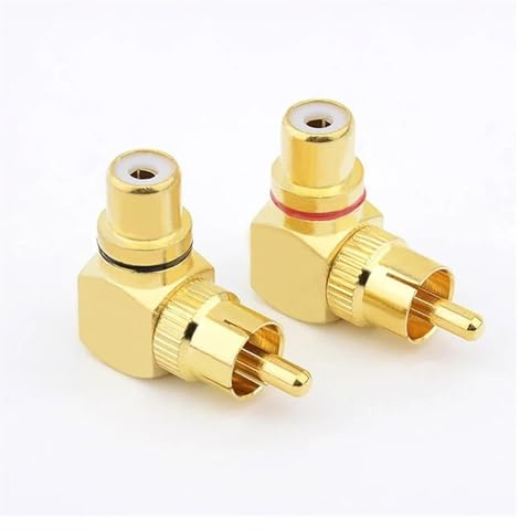 Yvxotrxnk 1/2 st ren koppar RCA rätt vinkeladapter, 90 graders hane till hona L formad plug, guldpläterad ljudvideokontakt för AV-kabelförlängare (1 röd 1 svart)