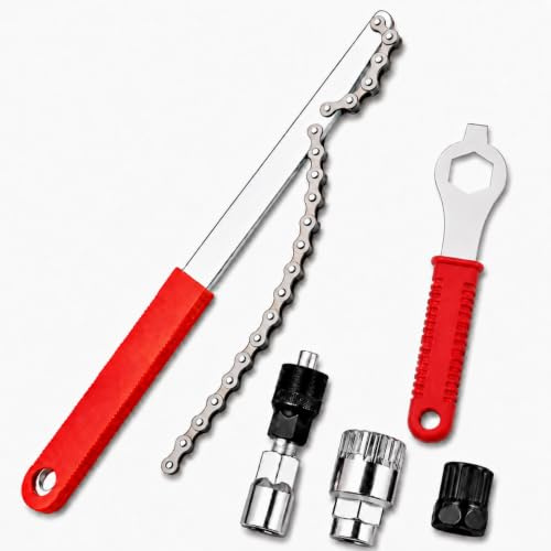 PAXQNVTR 5 Pcs Bike Cassette Removal Tool Kit, Bicycle Repair Tool Set with Chain Whip, Lockring Remover, Crank Puller, Bottom Bracket Tool and Spanner, Fits 7-11 Speed Bikes