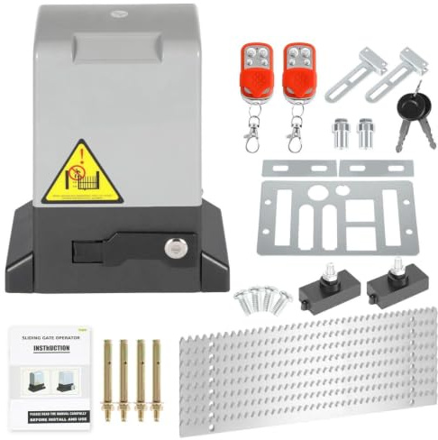 Set de accionamiento para puertas correderas Fogmiea 550W, accionamiento para puertas de garaje y accionamiento para puertas de doble hoja 1200 kg, accionamiento de puerta eléctrico con 2 mandos a