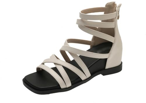 TONINMM Sandalia Mujer Sandalias De Plataforma De Verano para Mujer, Sandalias Casuales De Playa con Punta Cuadrada Y Abierta, Zapatos De Caña Alta con Suela Blanda