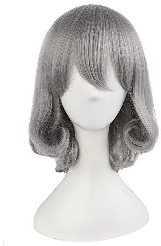 MapofBeauty 18/45cm medio rizo seorita rizo Pelucas (plata gris)