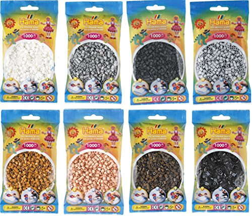 Hama Happy Price Toys Midi Perline da stirare (Kon19) 8 colori (bianco marrone nero marrone chiaro grigio grigio chiaro beige grigio scuro) istruzioni incluse (lingua italiana non garantita)