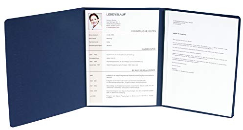 Exacompta 49707B Bewerbungsmappe EXCELLENCE in Leinenoptik. Aus extra starkem Colorspan-Karton vertikale Prägung 3-teilig mit 2 Klemmschienen für DIN A4 dunkelblau