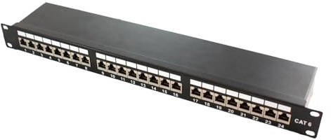 KIMEX - Patch Panel - para Armario Rack 19 - 24 Puertos RJ45, Categoría 6 - Altura 1U - 110-0199