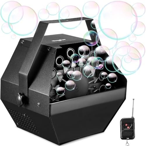 Theefun Bubble Machine: Remote Control 750ML Metal Bubble Blower Machine for 60 Min Usage Time, Plug-in Automatic Bubble Maker for Parties Wedding Birthday Indoor Outdoor, with AC Adapter