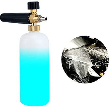 FreeTec Schaum Waschpistole Autowäsche Schneeschaumlanze Düse mit 1/4 Schnellverschluss einstellbare Schaumkanone Schaumlanze mit Schnellverbinder 1L Flasche