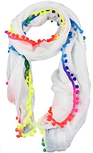 Sonia Originelli Schal Langschal Bommel Neon Bunt Sommer Farbe Weiß