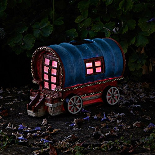 Garden Mile Solar Gypsy Caravan Garden Ornament Colour-Changing Light Up Fairy House Solar Powered LED Lights Waterproof Gypsy Rose Caravan Outdoor Decoration for Fairy Gardens, Patios & Flower Beds