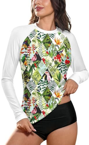 BesserBay Damen Bademode Rash Guard UV Shirts Langarm Surf Shirt Schwimmen UPF 50+ Schwarz Gr. 44 EU/ 2XL