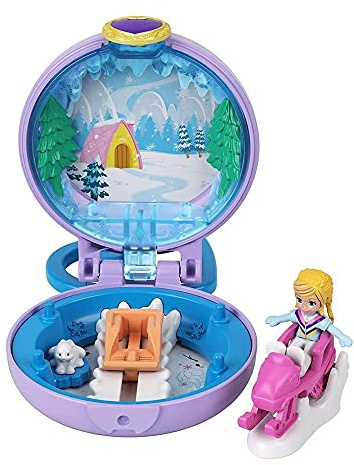 Polly Pocket GKJ41 - Pollys Schneemobil-Schatulle, Minipuppe und Zubehör