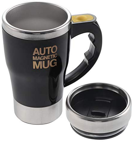 TsunNee Taza de café eléctrica de 320 ml, taza magnética automática de acero inoxidable, taza de mezcla automática para café, té, chocolate caliente, leche, cacao, proteína, color negro