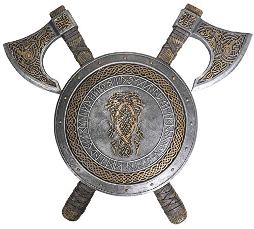 Pacific Giftware Wikinger Wanddeko Schild mit Äxten | Wandrelief Deko Odin Thor