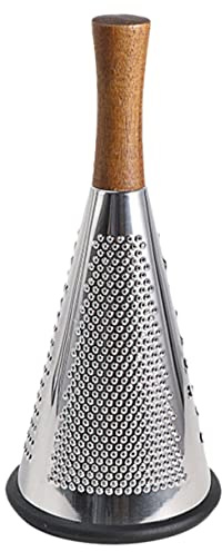 Stainless Steel Vegetable Grater with Wood Handle Cone-Shaped Manual Cheese Shredder Multipurpose Kitchen Gadget for Cheese Chocolate and Fruit