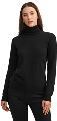 LilySilk 100 % ren kashmirtröja för kvinnor långärmad tröja med rund hals, mjuk, lätt, Svart, S