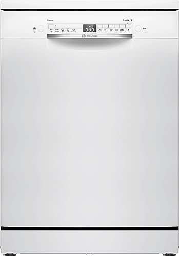 Bosch SMS2HTW02E Serie 2, Geschirrspüler, freistehend, Home Connect, Remote-Diagnose, Waschassistent, bevorzugtes Programm, EcoDosage, Weiß, 60 cm