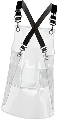 rockible Transparent Apron Waterproof TPU Aprons Unisex Adjustable Bib Cooking Kitchen Chefs Work Apron for Cosmetology Coffee Shop Painting Clear Hairdressing Aprons-Black Strap