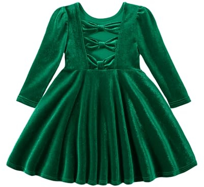 Miipat Vestidos de Terciopelo para Niñas Vestidos de Manga Larga de Otoño e Invierno Elegantes Vestido para la Fiesta de Cumpleaños de Princesas Verde 100 3-4 Años