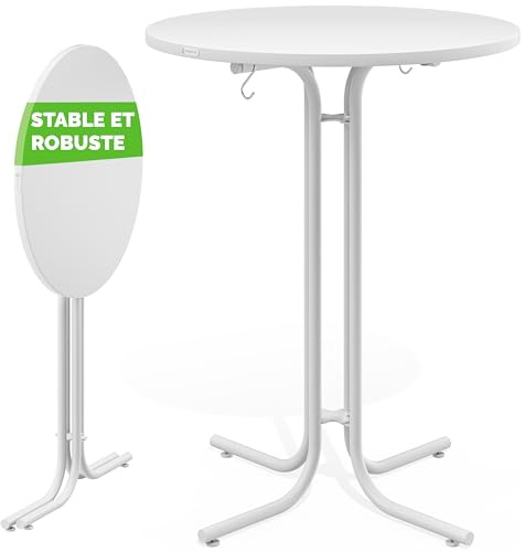 Casaria® Stehtisch Klappbar Outdoor Gastro Bistrotisch 2X Haken Ø 70 cm Rund Witterungsbeständig Weiß Partytisch pulverbeschichtet Metall MDF