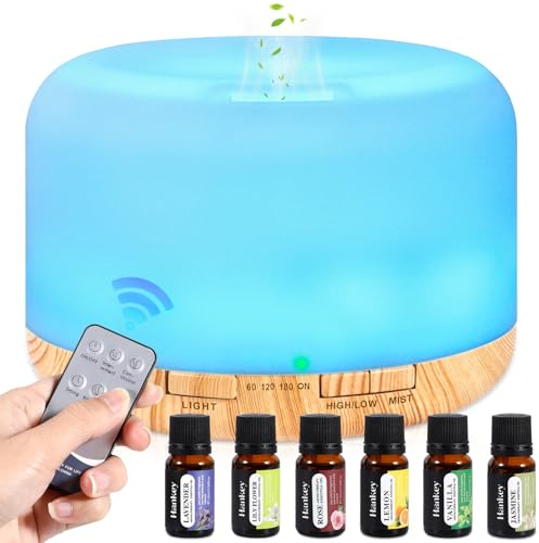 AQXONG 500ML Diffusore di Oli Essenziali, Diffusore ad Ultrasuoni, 7Colori LED Umidificatore per Aromaterapia, Diffusore di Aromaterapia con Telecomando Adatto Soggiorno Camera da Letto Ufficio Yoga