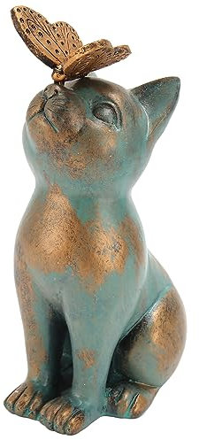 Katze Engel Gartendeko Figuren Für Außen Mit Buttfly, Katzen Deko Gartenfiguren Für Außen, Kätzchen Mit Abnehmbarer Kleiner Schmetterling Hoflandschaft Gartenstatue Ornament Für Terrasse, Hof
