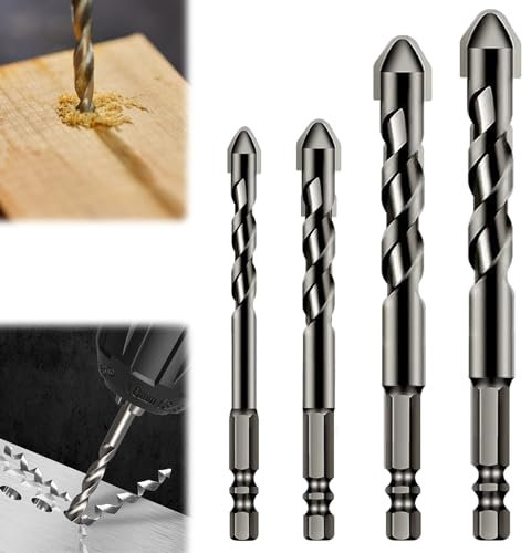 High-Strength Eccentric Twist Drill Bit Set Multifunction Metal Drill Bits Tile Drill Bits Drill Accessories Eccentric Drill Bit Set for Tile Cement Wood Ceramic Concrete Glass Plastic(4PCS)