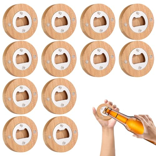 PRITOK Apribottiglie in legno: 12 pezzi apribottiglie in acciaio inox bambù con indebolimento del campo, adsorbibile, apribottiglie personalizzato, ottimo regalo per uomini