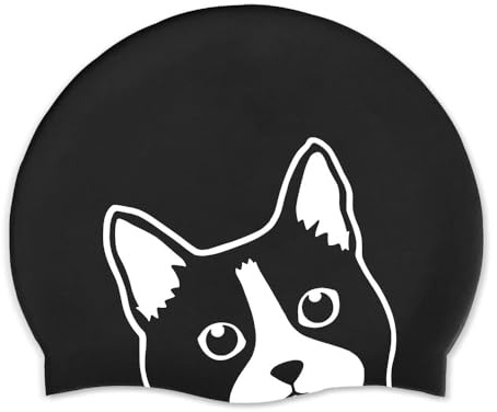 WIRESTER Adult Swim Cap, Durable Silicone Swimming Cap for Men Women, Waterproof Comfortable Swim Hat Bathing Cap for Short Medium Long Hairs - Black (Tuxedo Cat)