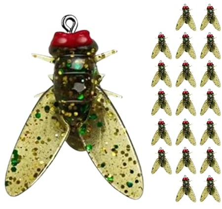 yupeuooe 20 Stück Bionic Fly Fishing Bait, Bionischer Fliegenfischer-Köder, Bionic Fly Fishing Bait Forelle Bass Angel Haken, Künstliche Fliegenfischer-Köder Kit, Fisch-Lockstoff hinzufügen Angelgerät